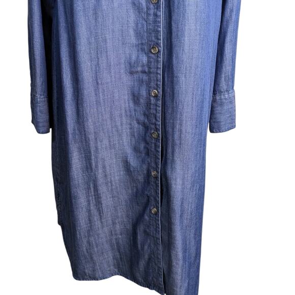 Soft Surroundings Chambray Midi Shirt Dress Medium Blue Belted Roll Tab Tencel - Picture 6 of 11